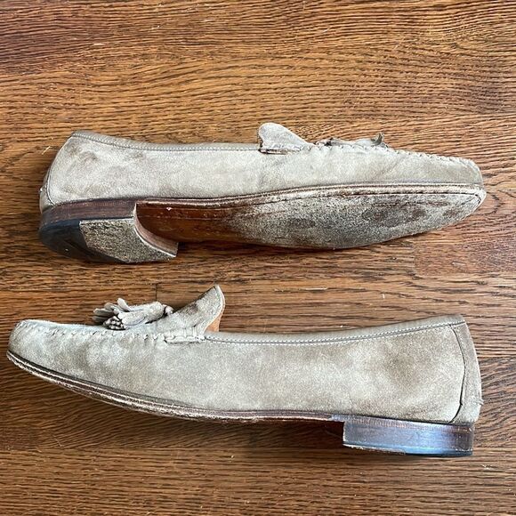 Vtg Salvatore Ferragamo “Persus”taupe suede calf slip on loafers / Original box - Picture 9 of 11